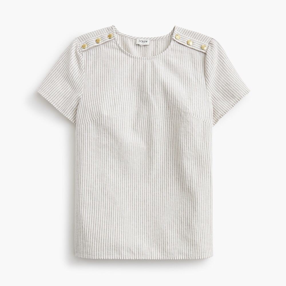 J. Crew Factory Striped Linen-Blend Button-Shoulder Shirt Oatmeal CK755 XXS NWT